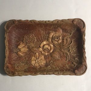 Vintage Floral Carved Wood Plater
